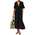 R.Vivimos Womens Summer Cotton Flowy Maxi Dress Short Sleeve V Neck Empire Waist Boho Tiered Ruffle Casual Loose Long Dresses