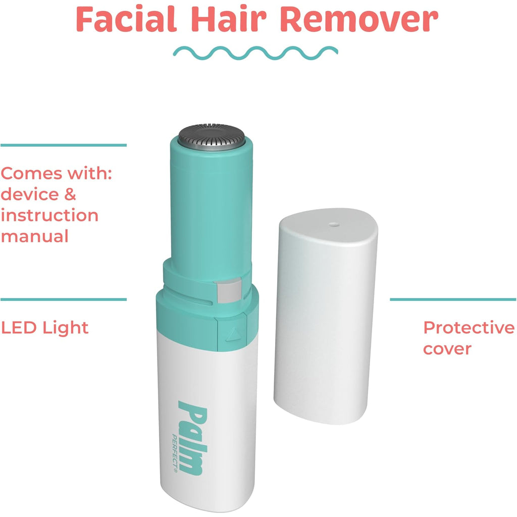 PalmPerfect Facial Hair Remover for Women – Portable Lipstick-Sized Shaver with Built-in LED Light – Painless Dual-Track Rotary Blade for Upper Lip, Cheeks, and Forehead – AA Battery Powered