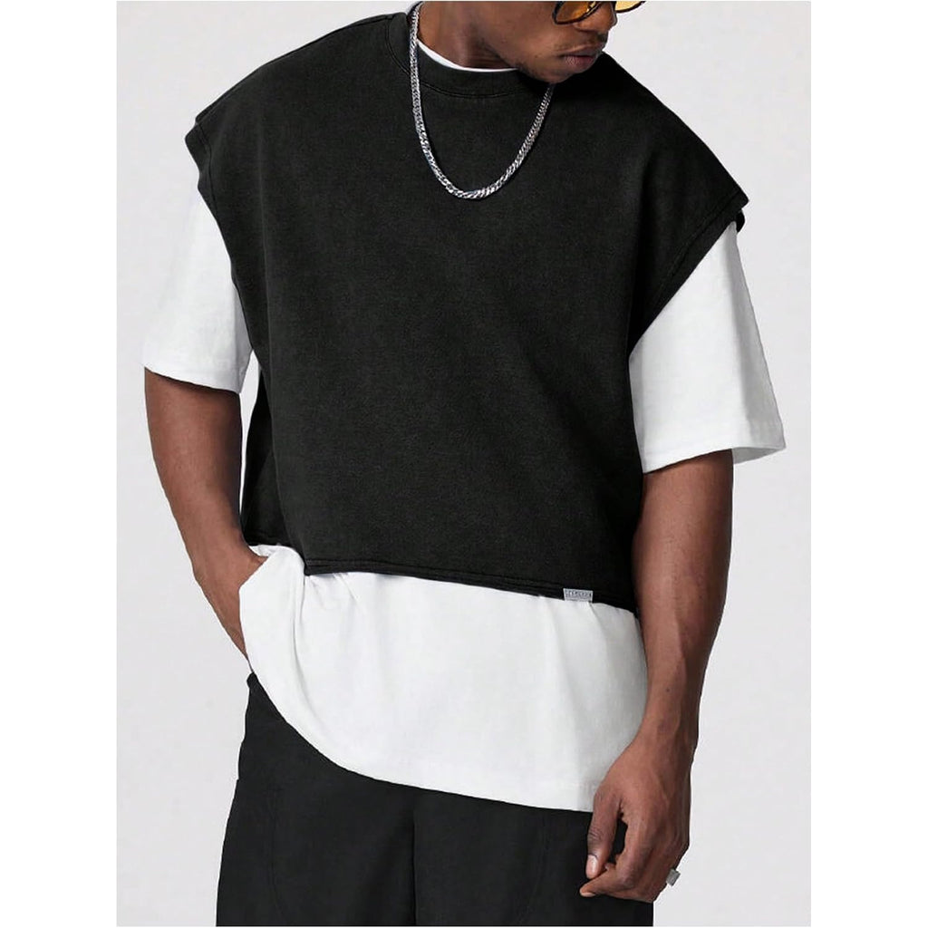 Gorglitter Men'S Dolman Sleeve Crop Vest Top T Shirts Crewneck Loose Pullover Tank Tops