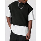 Gorglitter Men'S Dolman Sleeve Crop Vest Top T Shirts Crewneck Loose Pullover Tank Tops