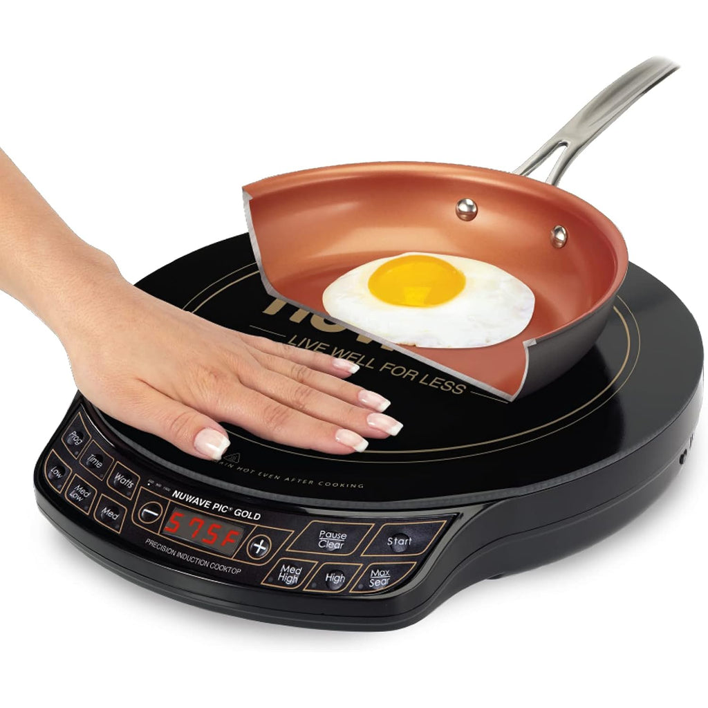 Nuwave Gold Precision Induction Cooktop, Portable, Powerful With Large 8” Heating Coil,100°F To 575°F, 3 Wattage Settings, 12” Heat-Resistant Cooking Surface