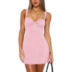 Women'S Summer Mini Dresses Sleeveless Sexy Square Neck Lace Splicing Cocktail Party Straps Bodycon Dress