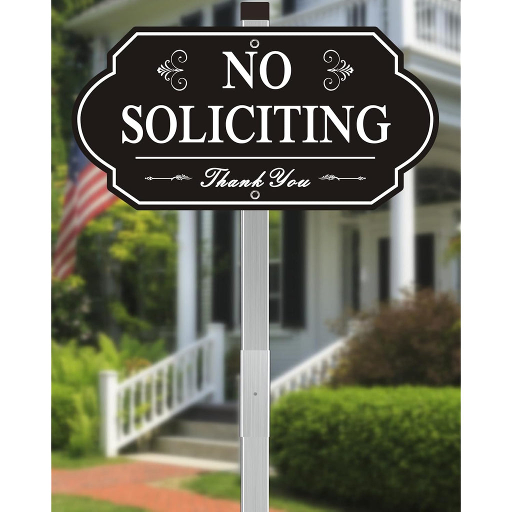 Heavy Duty No Soliciting Sign For House - All Metal Construction No Soliciting Yard Sign - 14" X 7" - Aluminum - With 28" Long Stake