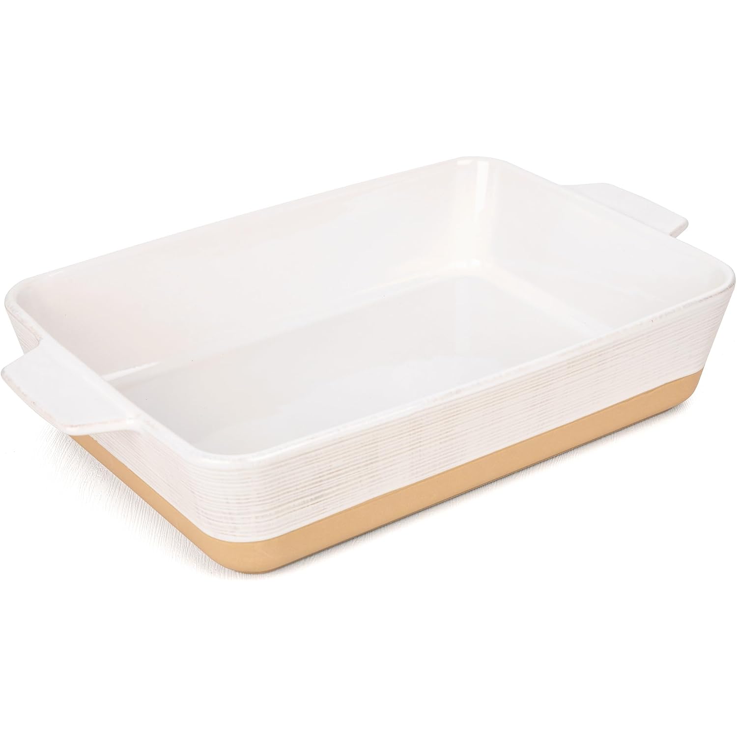 Casserole Dish For Oven, 4.2 Qt Baking Dish, 9X13 Large Porcelain Baking Pan, Durable Rectangular Lasagna Pan Deep With Handles, Microwave Oven Safe, Home Decor, Wedding Gift (Khaki & White)
