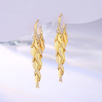 18K Gold Plated Leaf Hoop Earrings for Women, Long Tassel Dangle Drop Earrings, Chunky Gold Chandelier Earrings