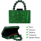 Acrylic Purses Evening Clutch Bag Marbling Handbags For Women Cross Body Bag With Pearl Chain Formal Wedding Prom Party