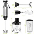 Bonsenkitchen Immersion Blender Handheld with Food Processor, 20 Speeds Hand Blender with Turbo Mode, Stainless Steel Blade, Egg Whisk, Beaker & Chopper Bowl, Hand Mixer for Smoothie, Soup, Baby Food