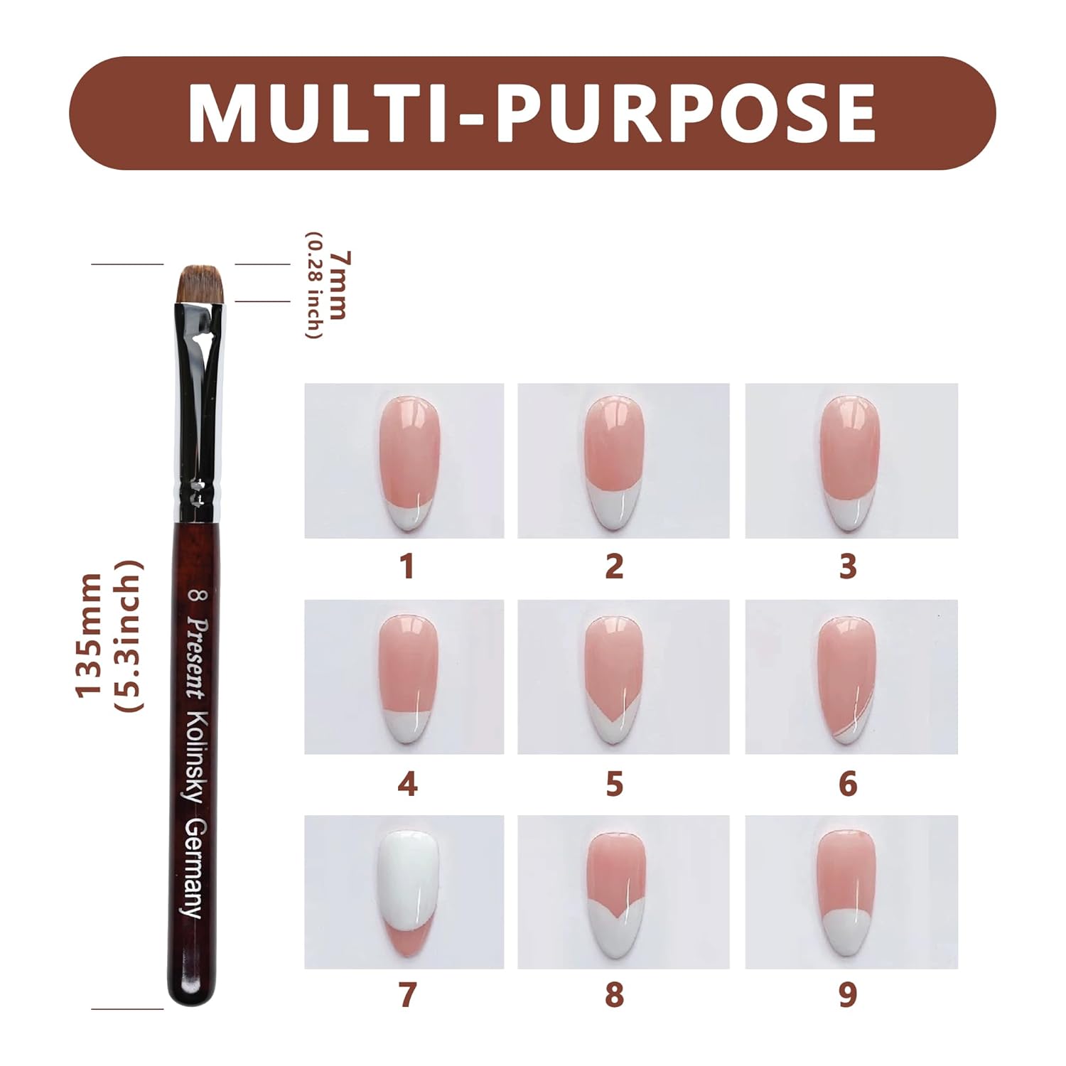 Present Gel Nail Brush,UV Gel Nail Brush,Nail Art Tips Builder Brush Pen,Sturdy Wooden Handle Nail Art Tools for French Nails (Deep Wood Grain Color)