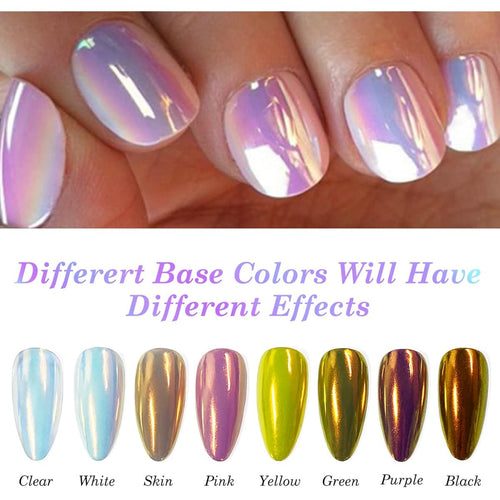 1 Jar Unicorn Chrome Nail Powder Pearl Iridescent Metallic Mirror Effect White Mermaid Nail Glitter Aurora Pigment Dust for Manicure Art Design Decoration with Tool