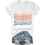 YEXIPO Womens Graphic Tees V-Neck T Shirts Spring Short Sleeve Funny Letter Print Casual Loose Cute Summer Tops White Sunshine