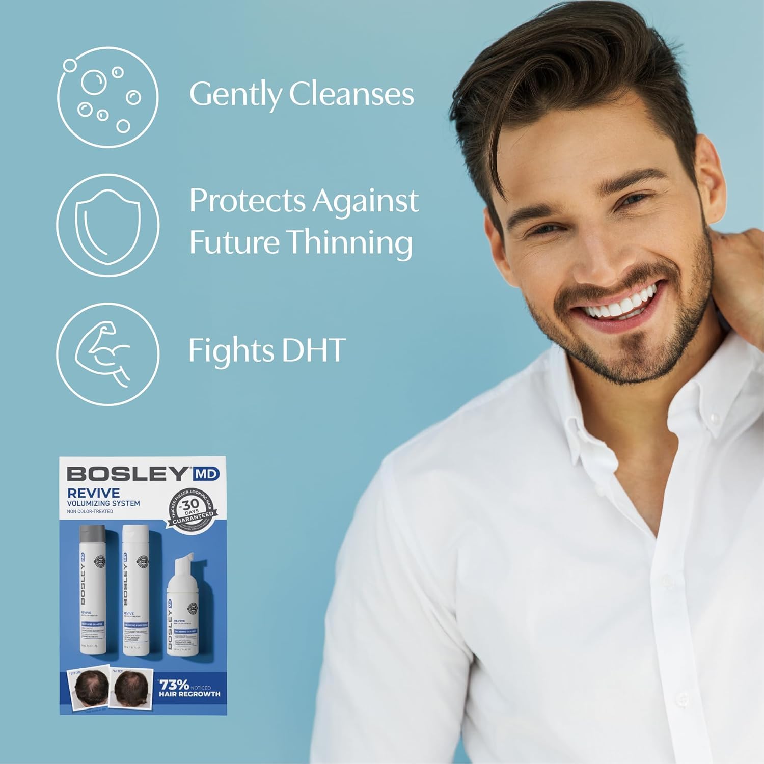 Bosleymd Bosrevive Volumizing Hair System For Non Color-Treated Hair – Dht-Blocking Shampoo, Conditioner & Thickening Treatment – Helps Restore & Thicken Visibly Thinning Hair Starter Size (30 Days)