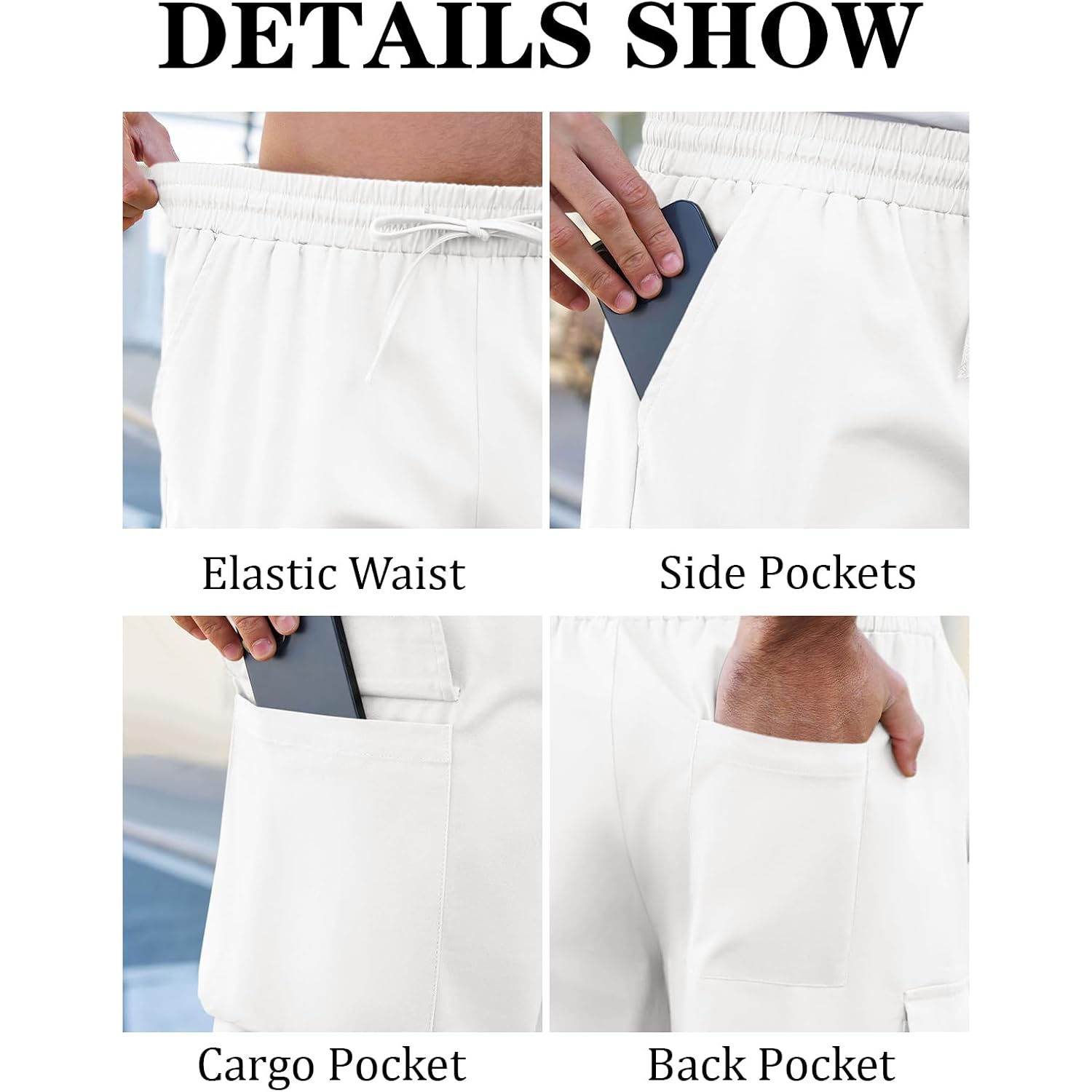 Runcati Mens Cargo Shorts Chino Cotton Drawstring Casual Shorts Summer Twill Outdoor Short Pants