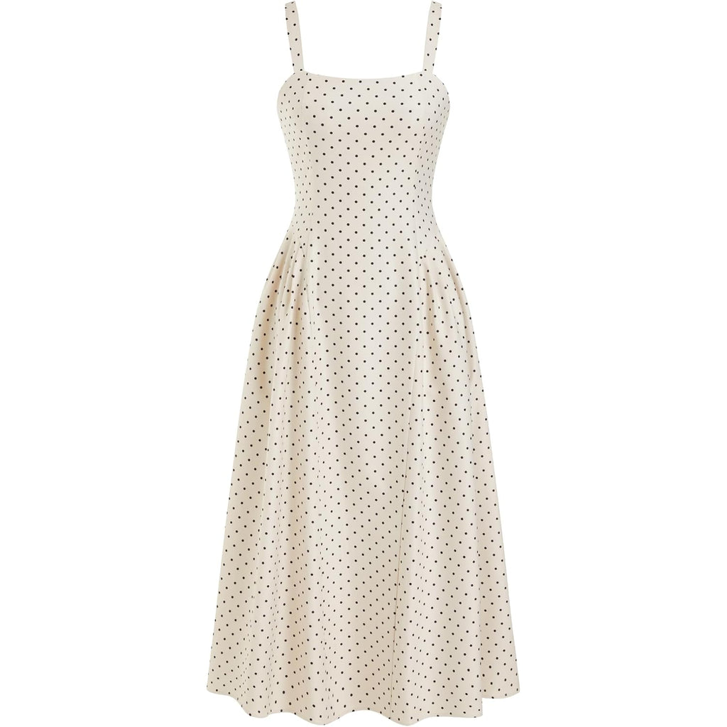 Cider Womens Polka Dots Summer Casual Dresses Square Neck Sleeveless Midi A Line Elegant Dress
