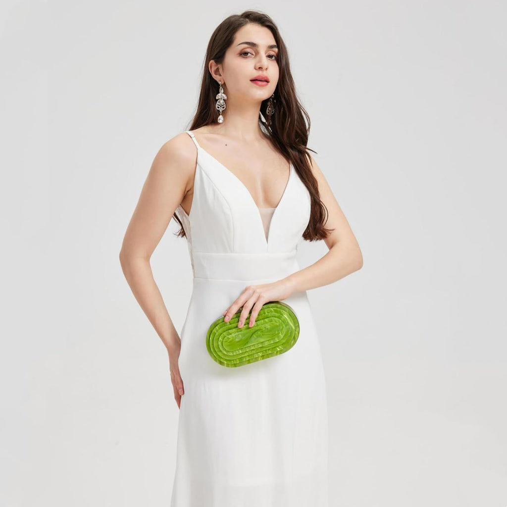 Acrylic Evening Clutch Bag For Women Shell Shape Shoulder Crossbody Bag Glitter Marble Purse Handbag