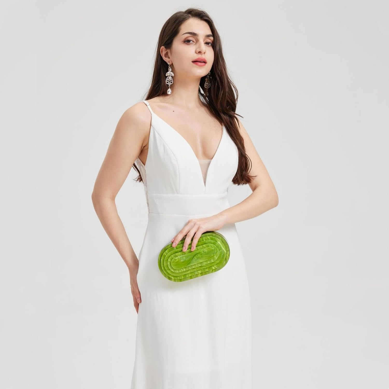Acrylic Evening Clutch Bag For Women Shell Shape Shoulder Crossbody Bag Glitter Marble Purse Handbag