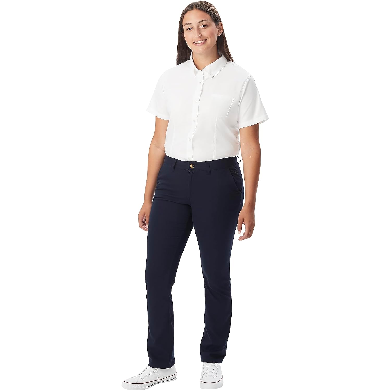 French Toast Women'S Junior'S Fitted Wrinkle-Resistant Oxford Shirt With Short Sleeves
