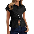 Womens Summer Button Down Shirts Short Sleeve Slim Fit Petite Ruched Cotton Blouses Cute Going Out Tops