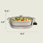 Bella Make & Take Electric Skillet, Fits-Anywhere™ Kitchenware, Evergood™ Ceramic Coating, Adjustable Temperature & Dishwasher-Safe Tempered Glass Lid, Cast Aluminum Base, 1200 Watt, Oatmilk