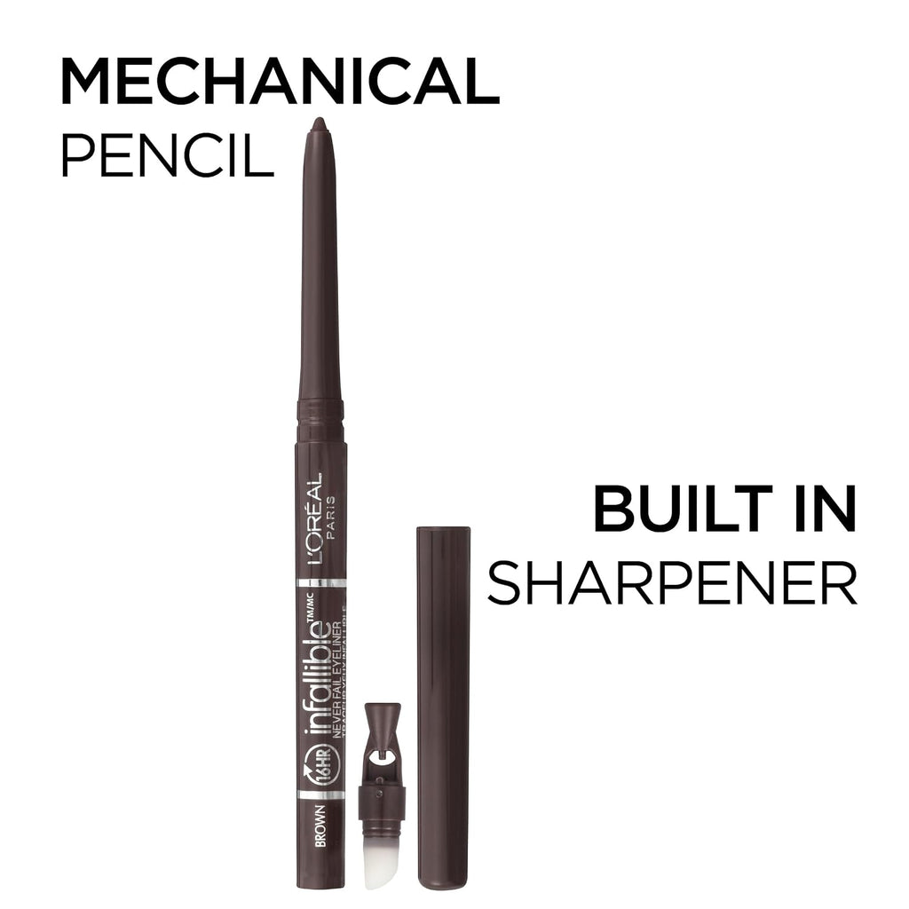 L'Oreal Paris Makeup Infallible Never Fail Original Mechanical Pencil Eyeliner With Built In Sharpener, Black Brown, 0.008 Oz., 1 Count