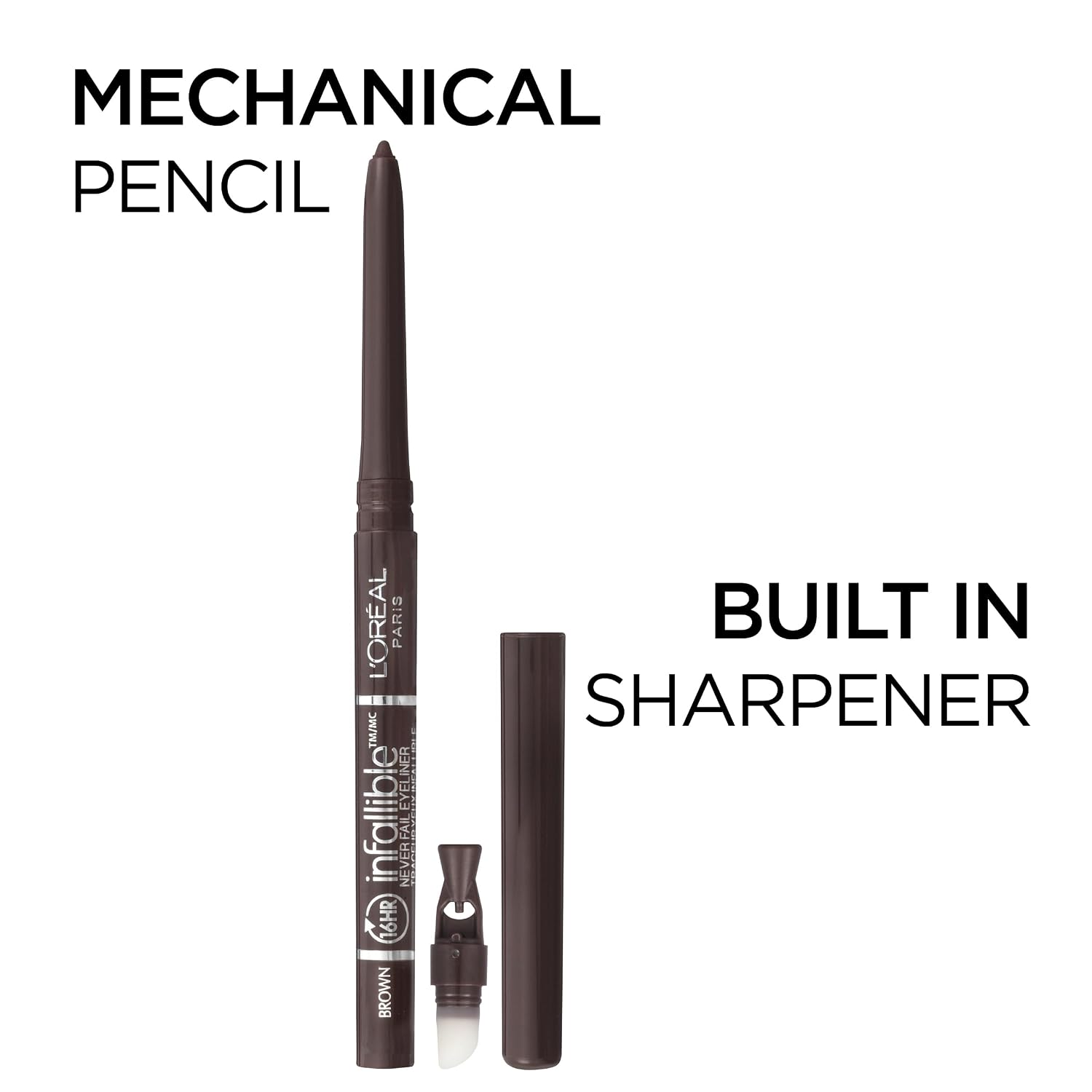 L'Oreal Paris Makeup Infallible Never Fail Original Mechanical Pencil Eyeliner With Built In Sharpener, Black Brown, 0.008 Oz., 1 Count