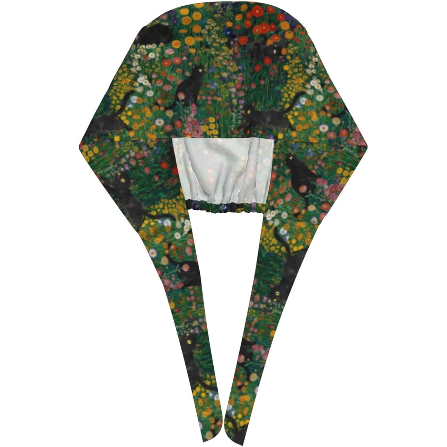 Unisex Adjustable Scrub Caps Elastic Surgical Cap for Men Women Nurse Working Cap with Sweatband Floral Cats