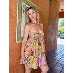 Summer Floral Boho Dresses For Women Spaghetti Straps Beach Dress Ruffle Sexy Mini Dress