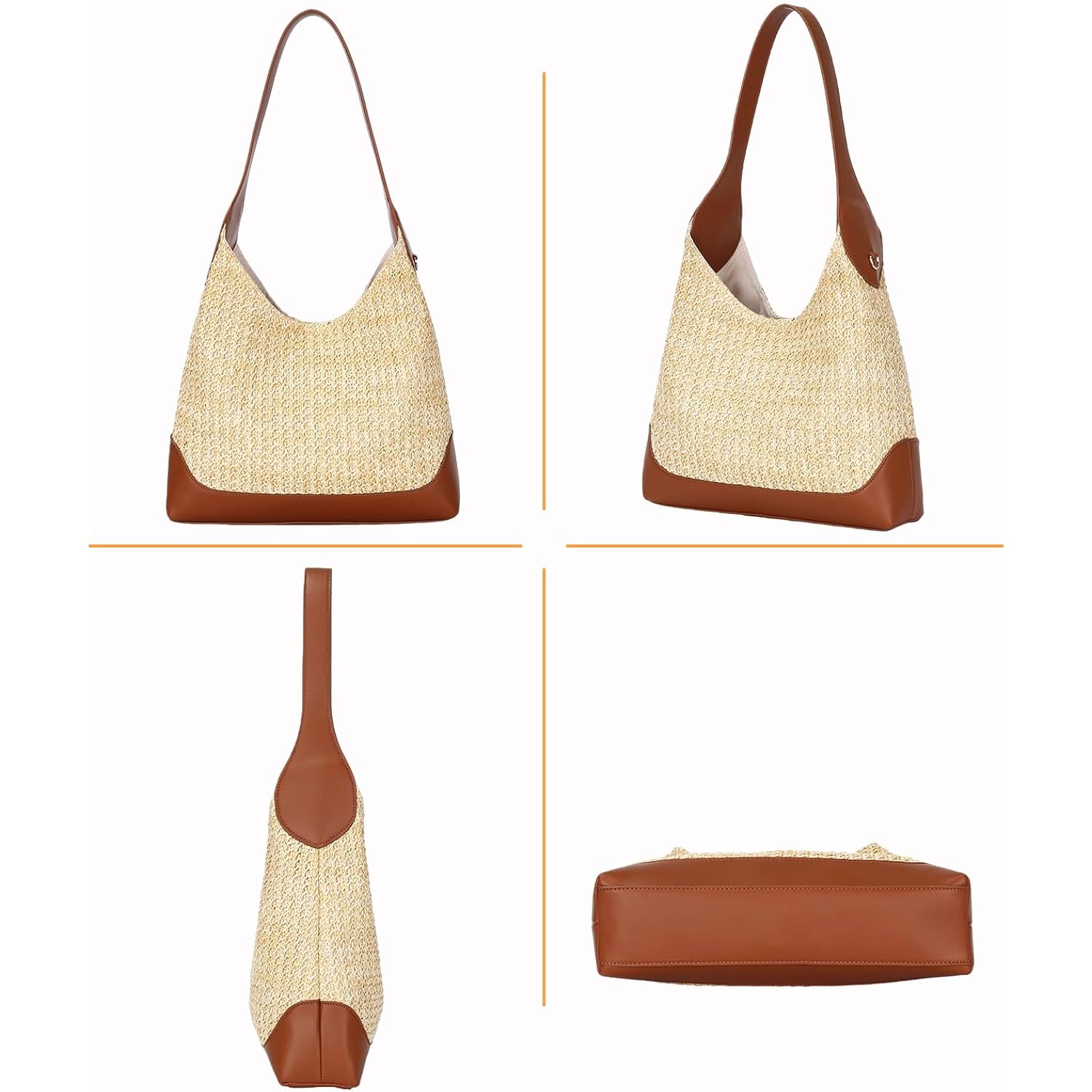 Herald Small Summer Straw Woven Hobo Shoulder Tote Bag For Women | Slouchy Vacation Beach Raffia Shoulder Handbag Tote Purse