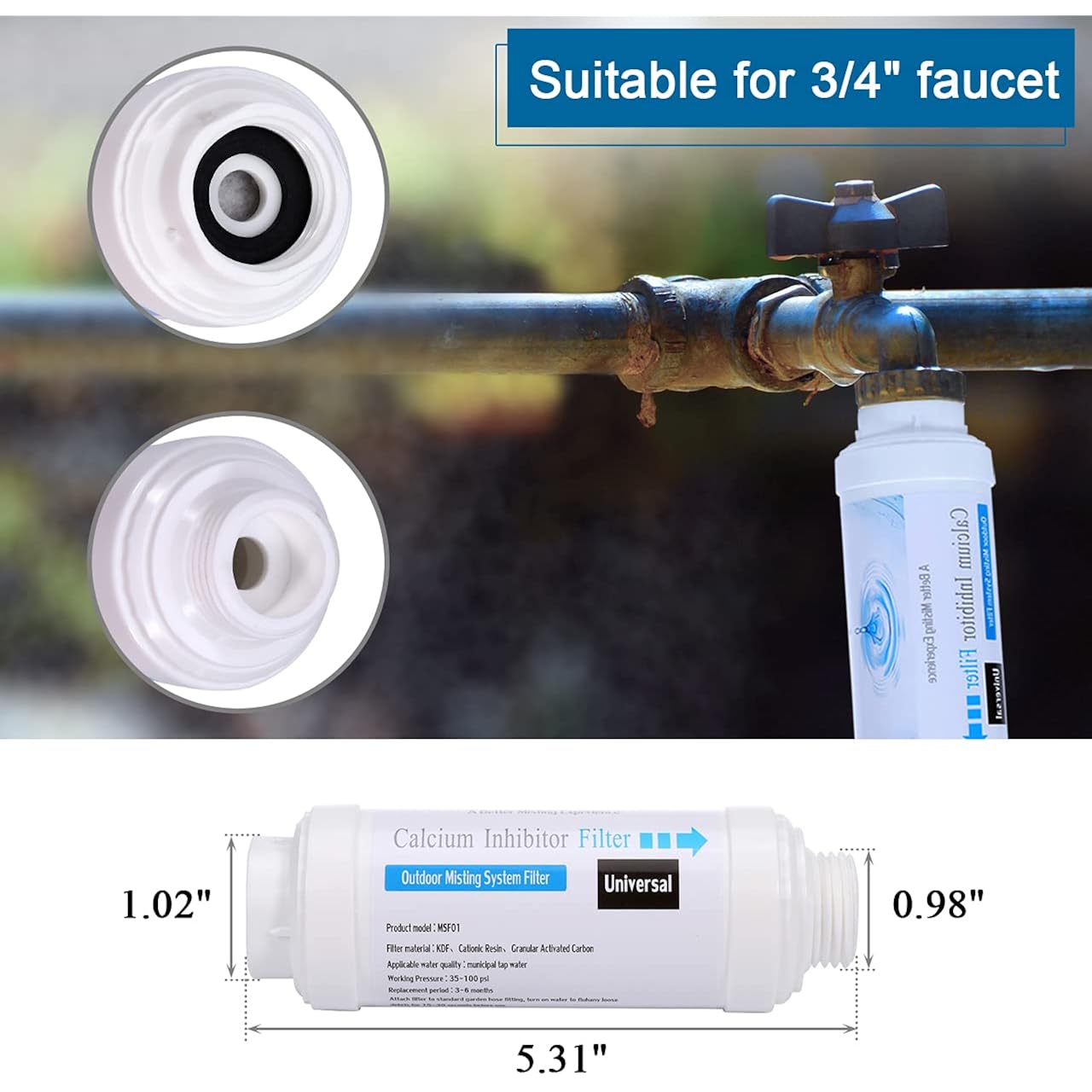 Calcium Inhibitor Filter, Outdoor Misting System Protector For Mist Nozzle, Preventing Scale Buildup From Clogging Up