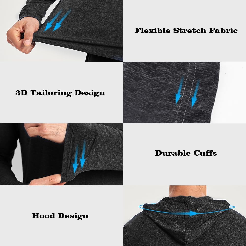5 Pack Men'S Lightweight Pullover Hooded Tees – Long Sleeve Sweatshirts For Gym, Running, Fishing