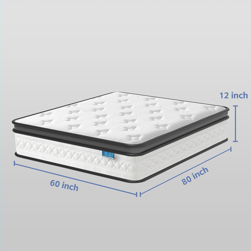 Queen Mattress, 12 Inch Cooling Hybrid Queen Size Mattress in a Box, Medium Firm with Gel Memory Foam & Pocket Coils, Motion Isolation, Pressure Relief, CertiPUR-US
