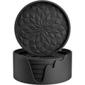 ME.FAN Silicone Coasters with Holder,[6 Pack] Drinking Coasters - Cup Mat for Hot or Cold Drinks, Thickened, Non-Slip, Non-Stick,Deep Tray Black