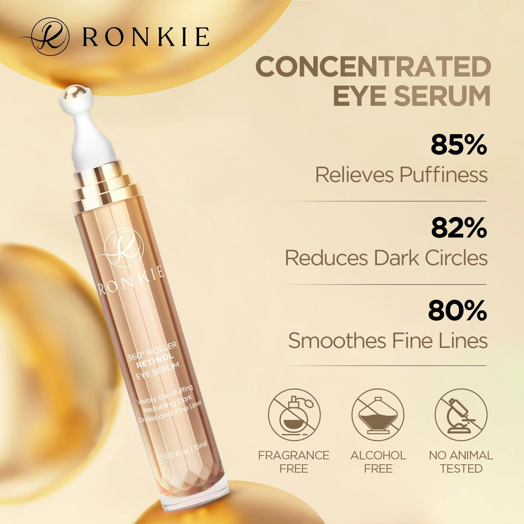 Ronkie Eye Cream For Dark Circles: Under Eye Cream With Retinol Caffeine - Reduces Under Eye Bags And Fine Lines (Gold, 15Ml)