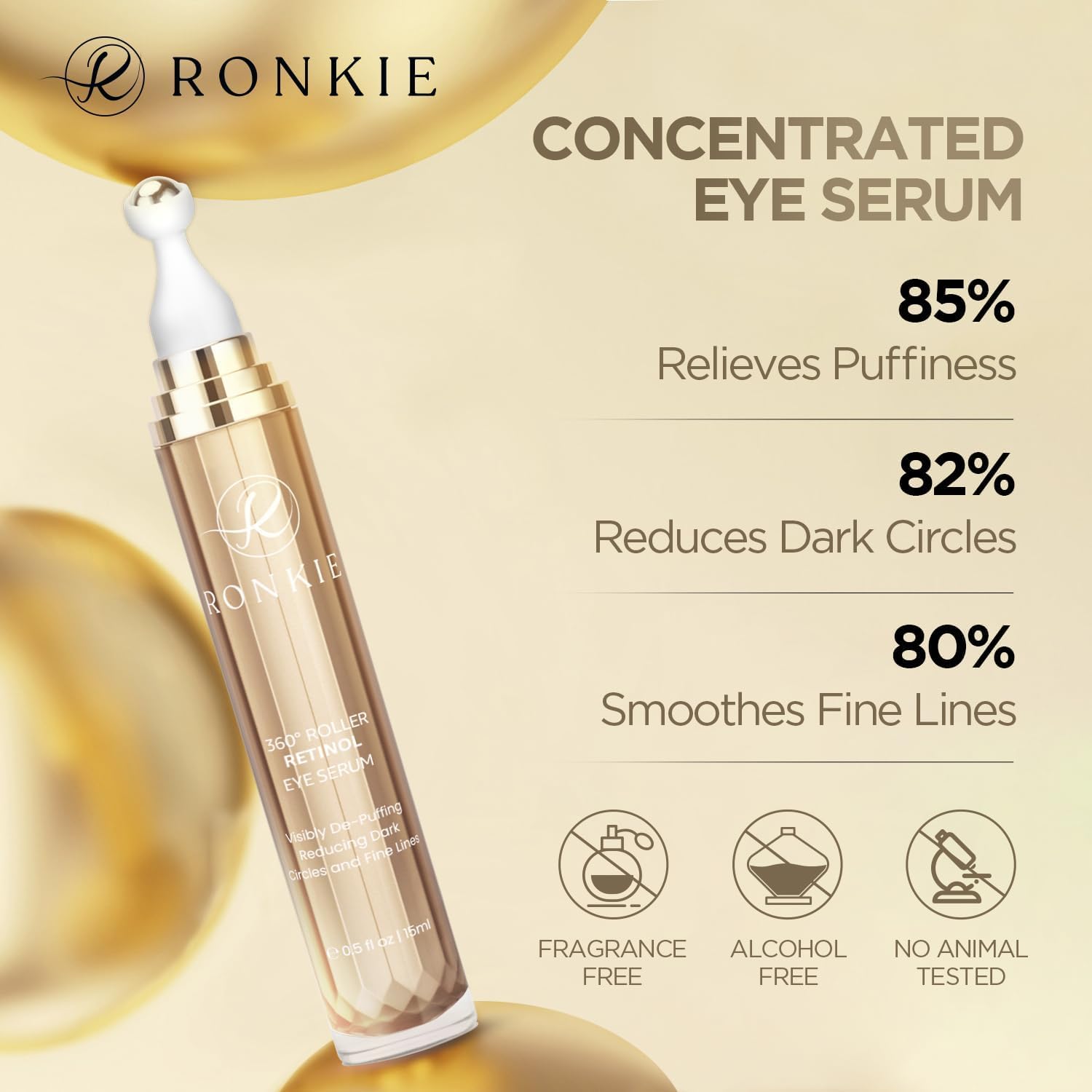 Ronkie Eye Cream For Dark Circles: Under Eye Cream With Retinol Caffeine - Reduces Under Eye Bags And Fine Lines (Gold, 15Ml)