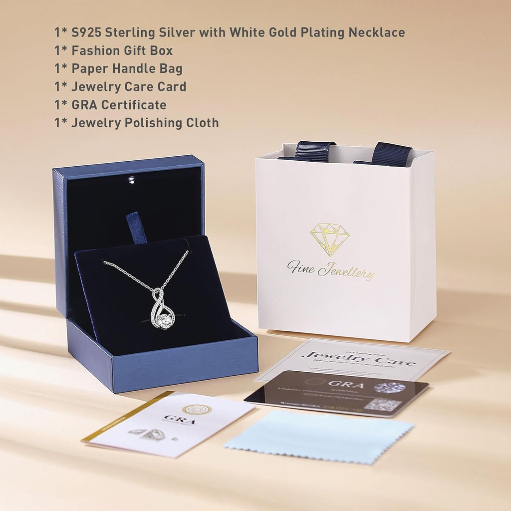 KRZ Infinity Moissanite Necklace for Girlfriend, Anniversary Birthday Present for Wife Women Her, Jewelry Gifts for Christmas Valentines Mothers Day