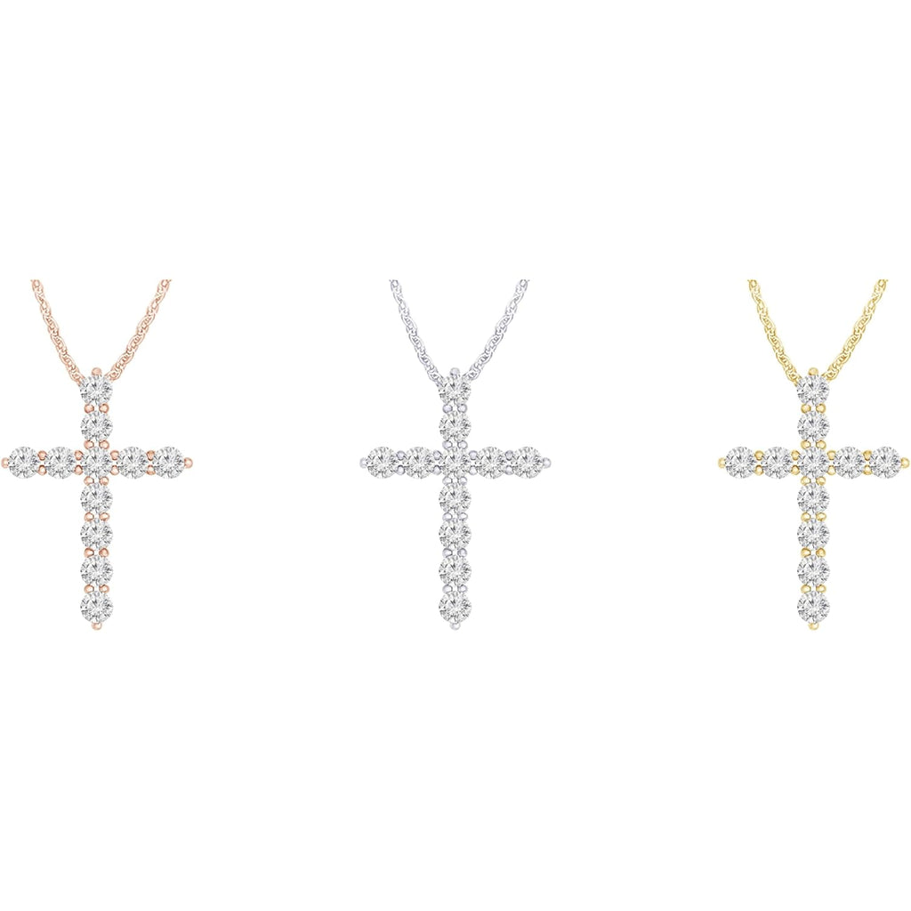 0.5 to 10 Carat 14K White Gold Round Shape Diamond Cross Pendant Necklace Value Collection 16" Gold Chain
