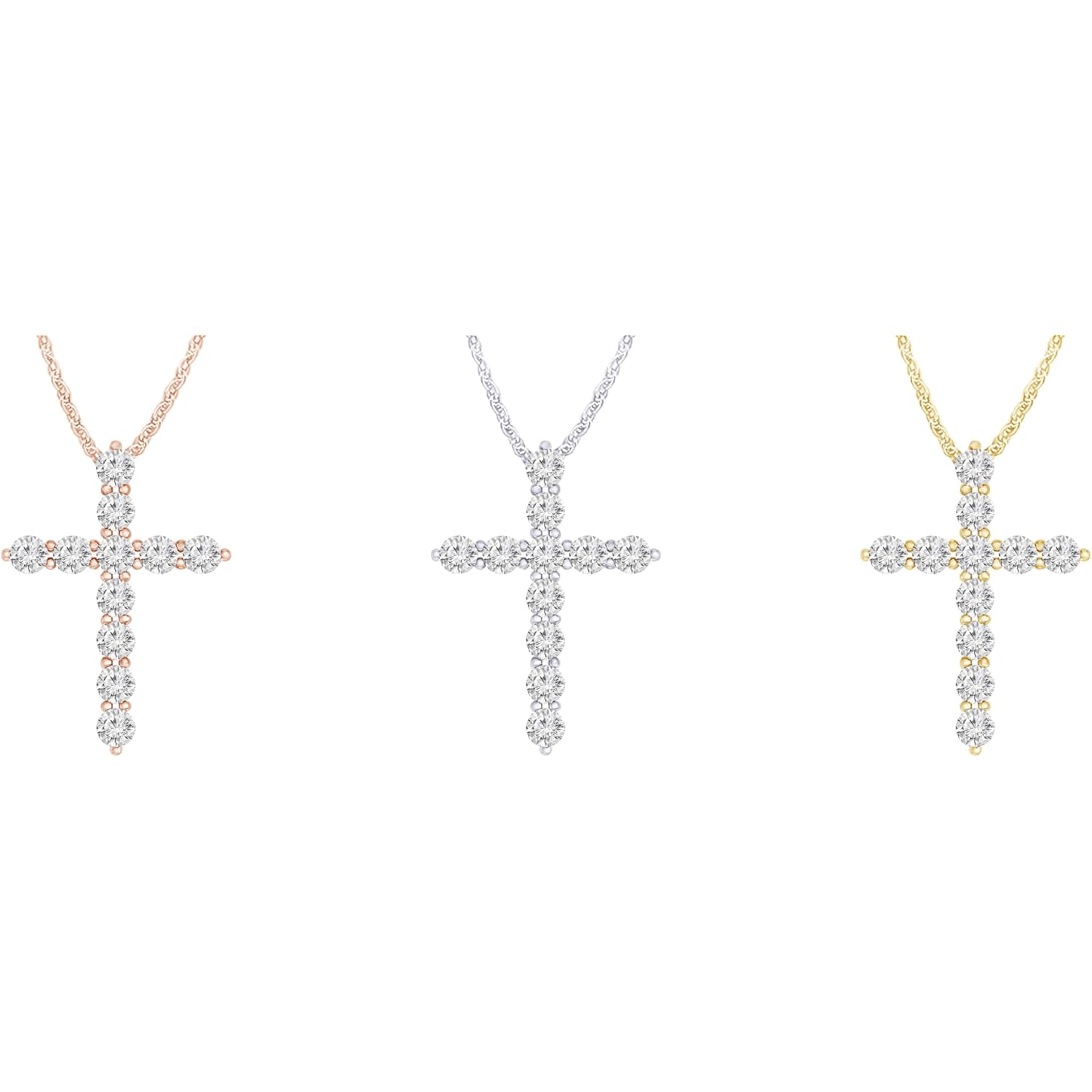 0.5 to 10 Carat 14K White Gold Round Shape Diamond Cross Pendant Necklace Value Collection 16" Gold Chain