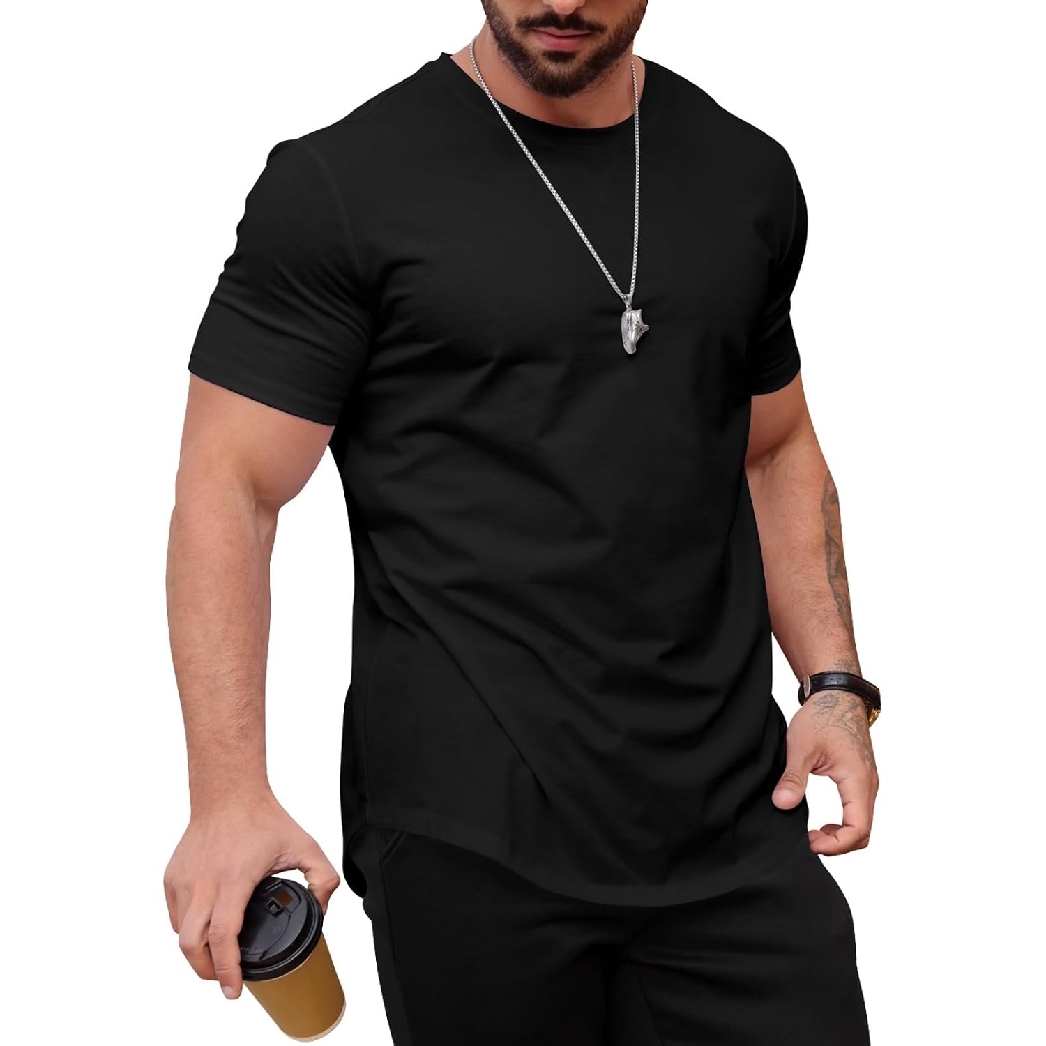 Mens T Shirts Casual Hipster Hip Hop Longline Crewneck Tee Shirts