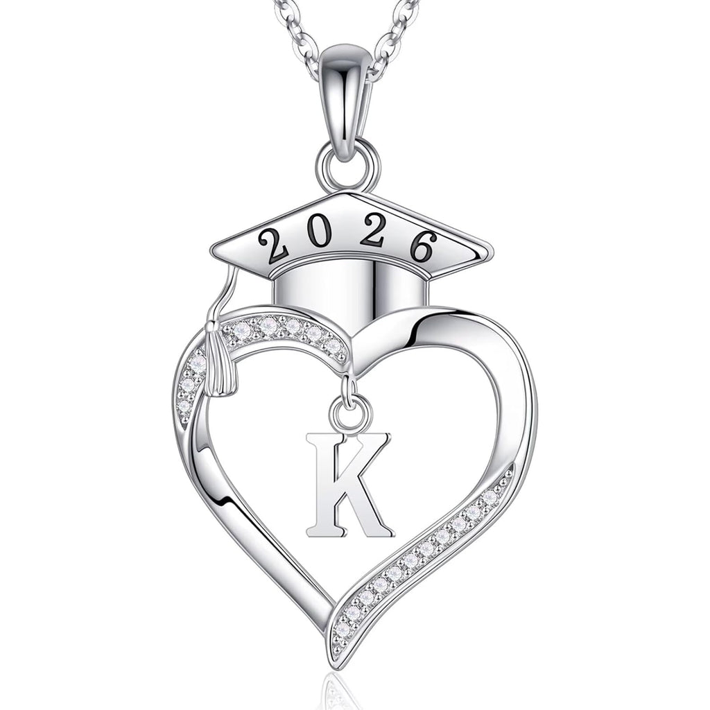 Iefil 2026 Graduation Gifts for Women Her - 925 Sterling Silver Heart Initial Letter Necklace, 2026 College Graduation Gifts for Women Her