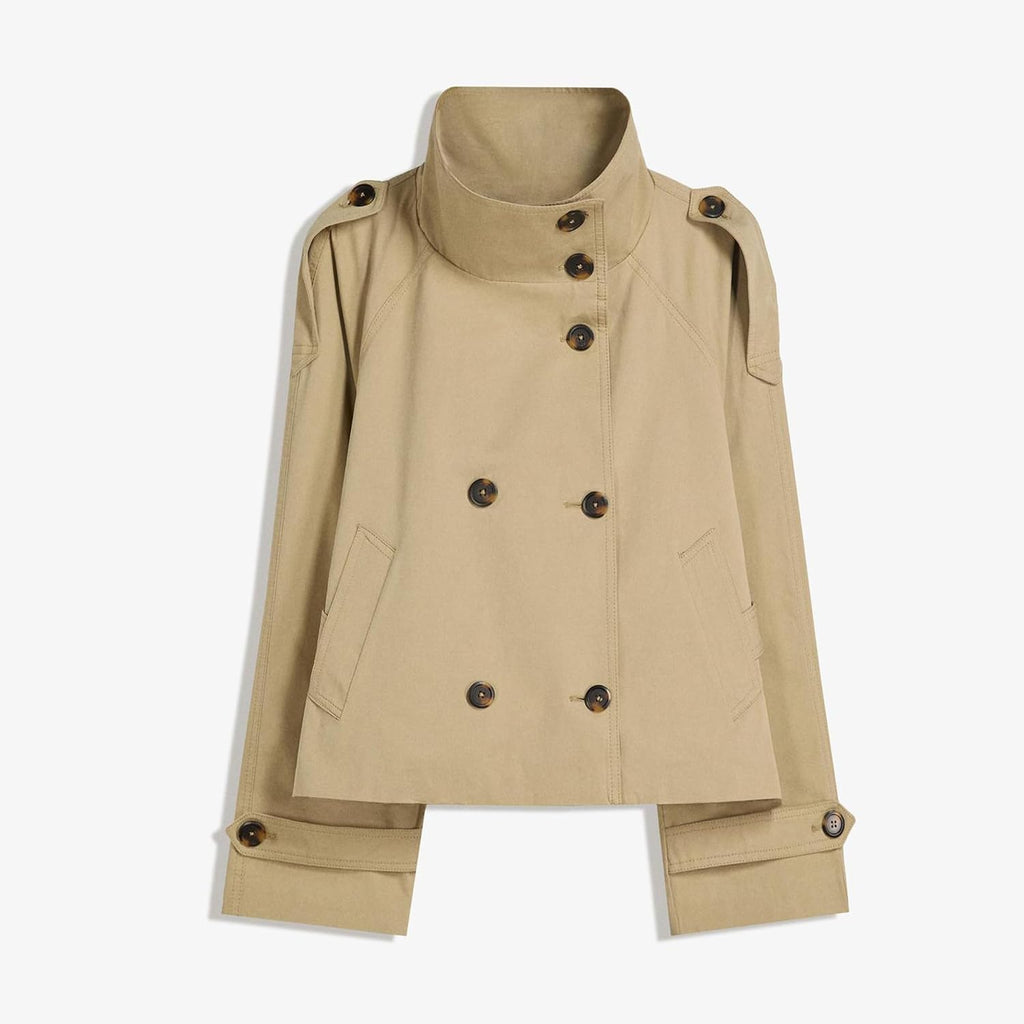 Women'S Cropped Trench Coat Double Breasted Short Jacket High Collar Fall Winter Coats Trendy Outfit With Belt