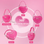 Miniso Barbie Heart Purse Rose Red Crossbody Bag Handbag, Gifts For Girls And Women, Sweet Style Cute Heart-Shaped Design Fashion Tote Bag, Pvc Material Waterproof