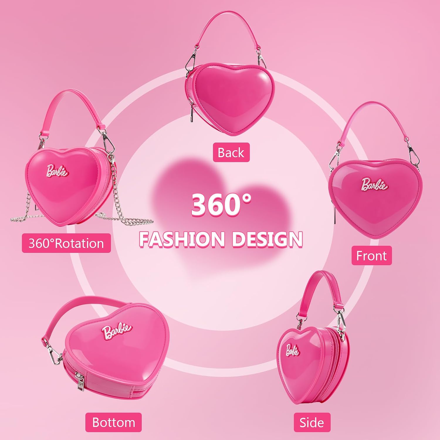 Miniso Barbie Heart Purse Rose Red Crossbody Bag Handbag, Gifts For Girls And Women, Sweet Style Cute Heart-Shaped Design Fashion Tote Bag, Pvc Material Waterproof
