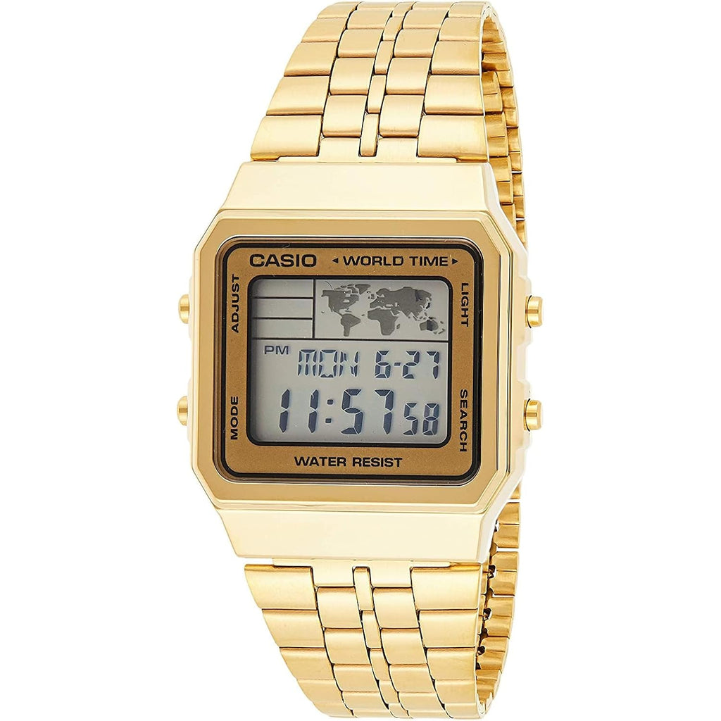 Casio A500Wga-9D Men'S Vintage Collection Gold Tone Alarm Chronograph World Time Digital Watch