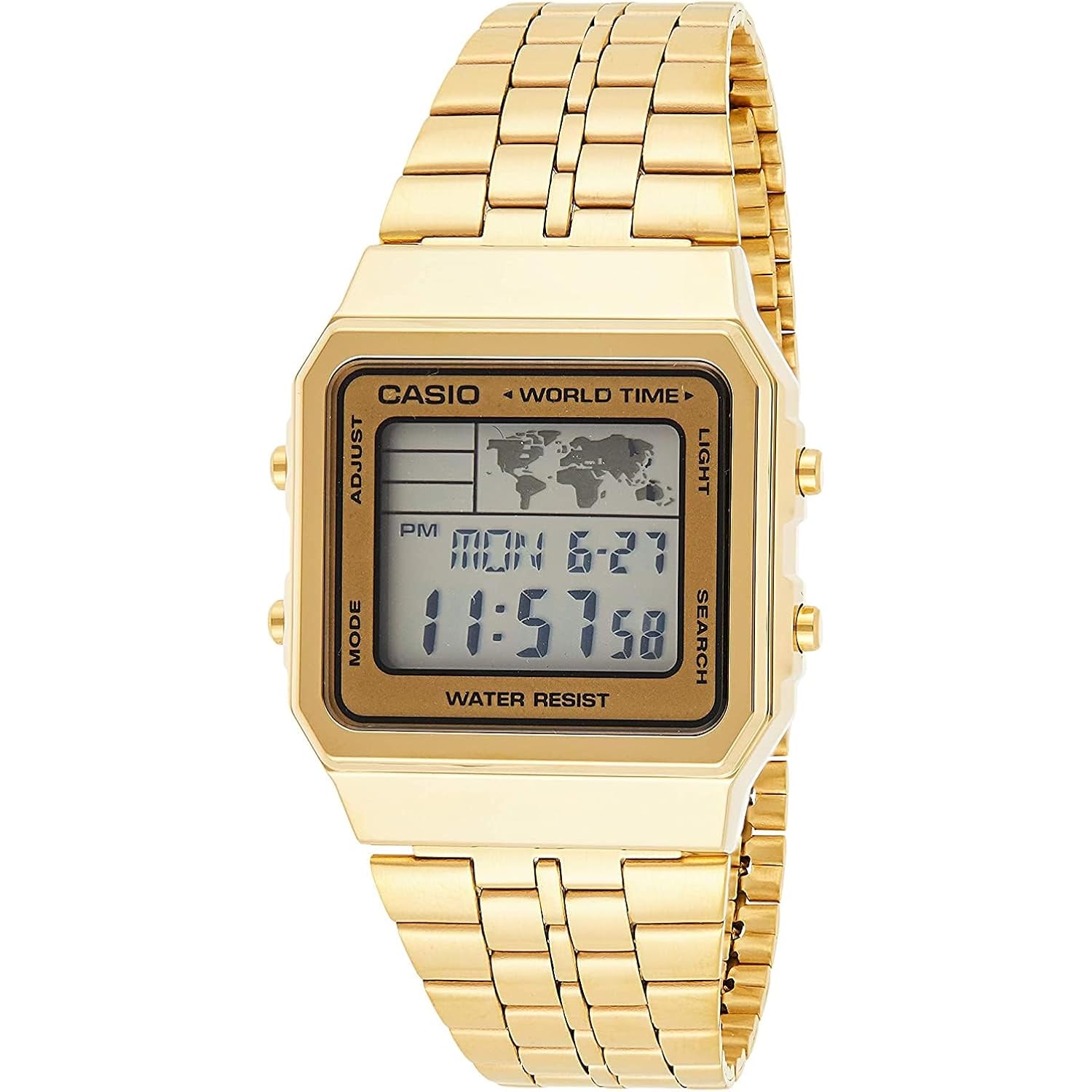 Casio A500Wga-9D Men'S Vintage Collection Gold Tone Alarm Chronograph World Time Digital Watch