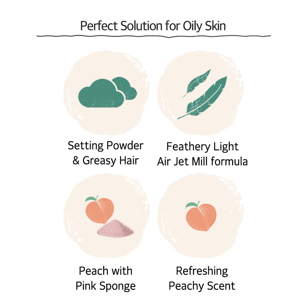 SKINFOOD Peach Cotton Multi Finish Powder 5g - Korean Peach Extract & Calamin Sebum Control Face Powder - Silky Setting Powder - Setting Powder for Oily Skin - Sweet Peach Scent for Soft Skin