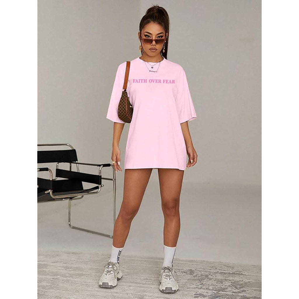 BANGELY Faith Over Fear Shirt Women Graphic Shirts Oversized Workout Gym Christian Religious Tees Drop Shoulder Tee Tops B-pink