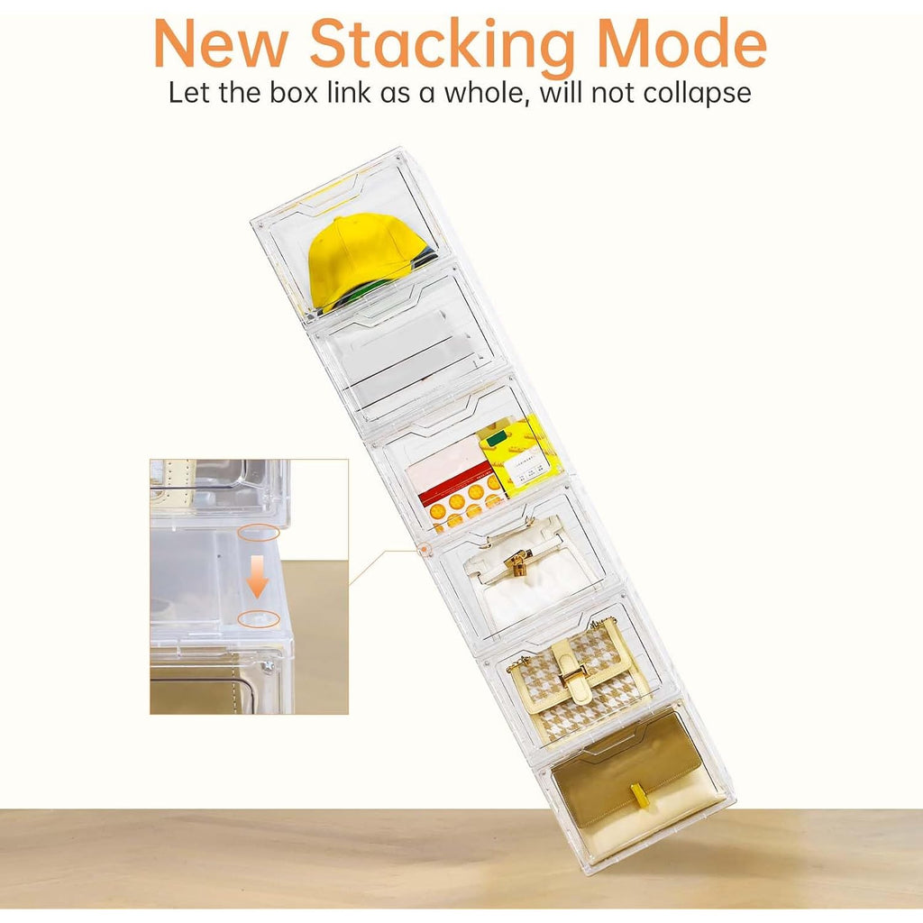 6 Pack Closet Organizers And Storage,Clear Stackable Plastic Storage Bins With Lids Magnetic Doors,Clothes Organizers And Storage,Plastic Craft Containers For Wardrobe Kitchen Bathroom Office