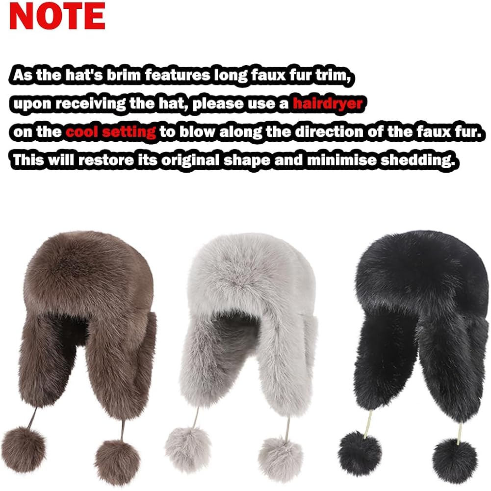 Women Faux Fur Trapper Hat with Pompoms Warm Classic Ear Flaps Hat Fuzzy Bobble Cap Warm Outdoor Ski Snow Cap