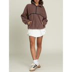 Laslulu Womens Half Zip Pullover Sweatshirt Sherpa Fleece Jacket Oversized Sweatshirts Warm Fuzzy Sweaters Pockets