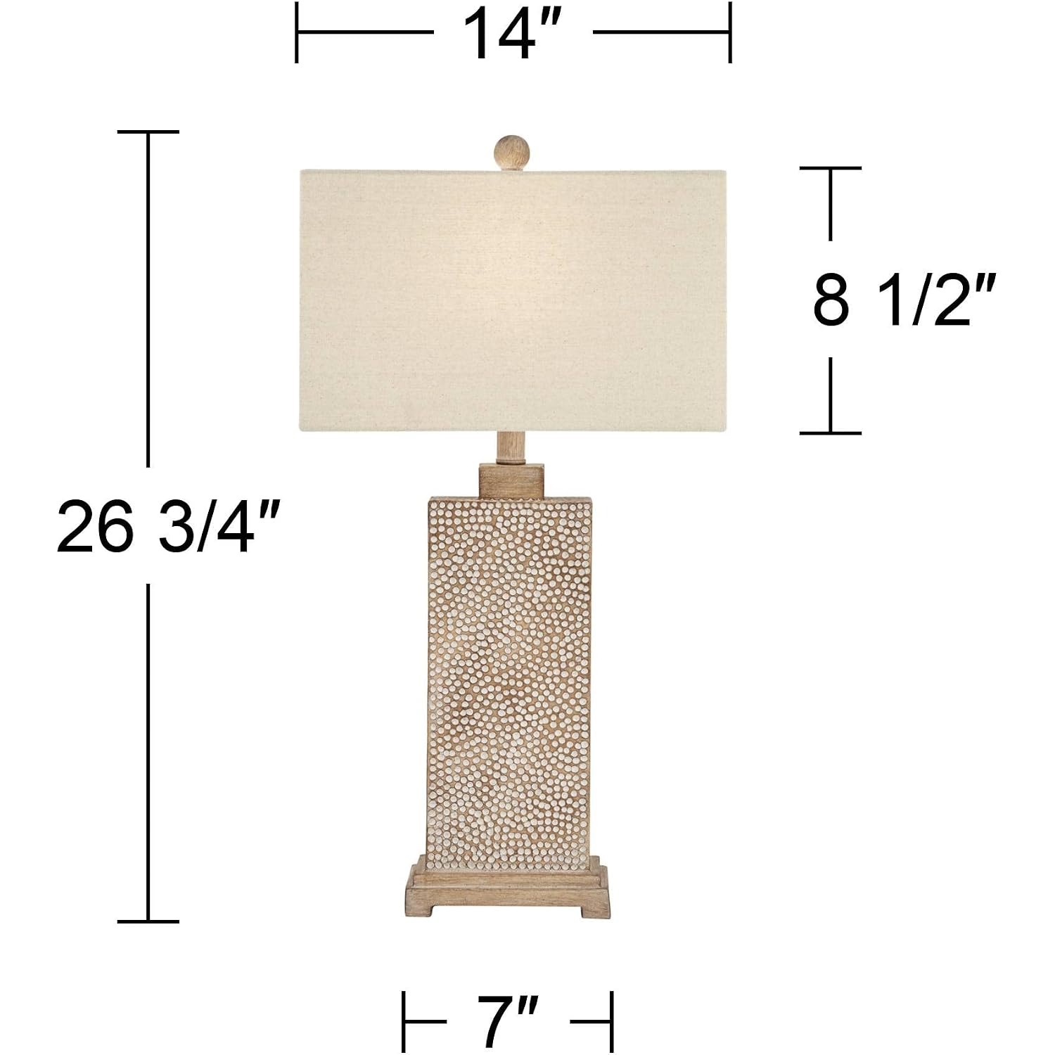 Caldwell 26 3/4" Tall Table Lamps Set Of 2 Hammered Base Farmhouse Rustic | Faux Wood Earth Bedroom Living Room House Home Bedside Nightstand Office Family Oatmeal Rectangular Shade