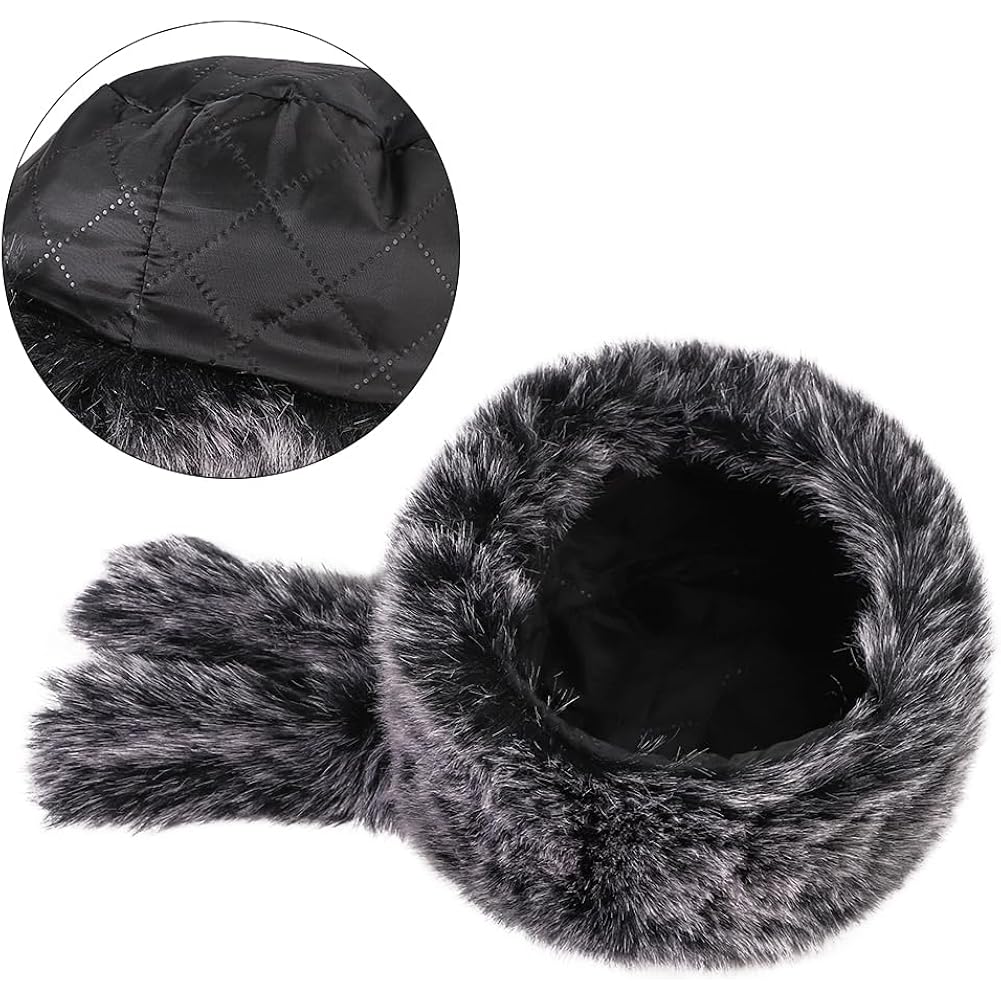 SIQITECHNO Unisex Faux Fur Trapper Hat with Tail Furry Russian Trooper Hat Ushanka Cossack Warm Winter Hunting Snow Ski Cap